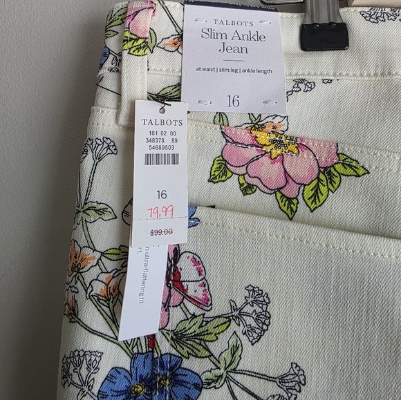 Talbots Cream Floral Print Jeans - Picture 6 of 9